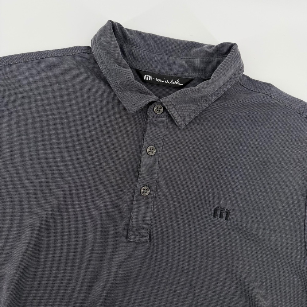 TravisMathew Polo Shirt Mens Large Gray Heather Short Sleeve Pique Golf Logo